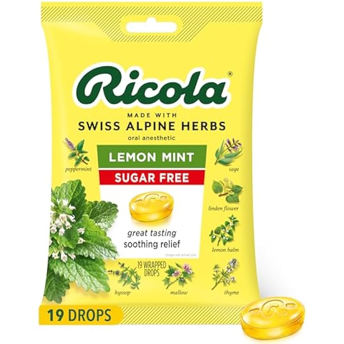 Ricola حلوى ريكولا بدون سكر بنكهة الليمون والنعناع، 19 حبة - Image 1