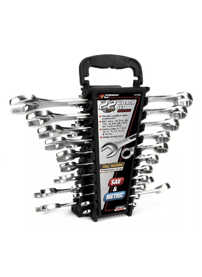 ACE - 22-Piece 12-Point Metric and SAE Combination Wrench Set Silver 25.4 x 28.194 x 6.35 cm W1084 - Image 1