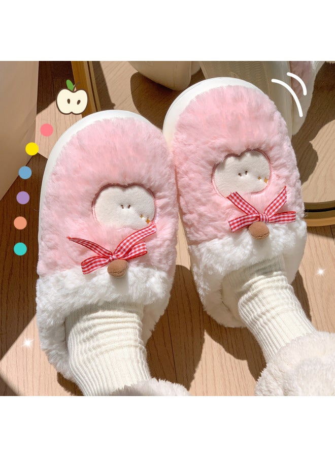 Cute Warm Cotton Slippers For Women   And Winter Indoor Home Antibacterial Plush Couple Slippers For Men