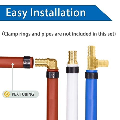 Hooshing 18PCS PEX Fittings Combo 1/2 inch, PEX Coupling (8PCS) 90 Degree Elbow (6PCS) Tee (4PCS) Brass Barb Crimp Fitting - Image 3
