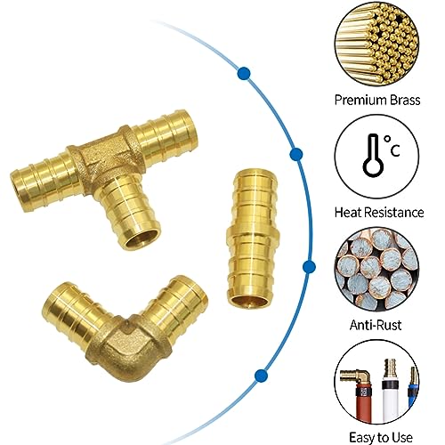 Hooshing 18PCS PEX Fittings Combo 1/2 inch, PEX Coupling (8PCS) 90 Degree Elbow (6PCS) Tee (4PCS) Brass Barb Crimp Fitting - Image 2