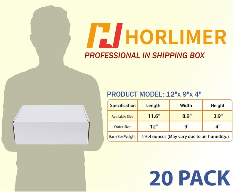 HORLIMER 12x9x4 inches Shipping Boxes Set of 20, White Corrugated Cardboard Box Literature Mailer - Image 2