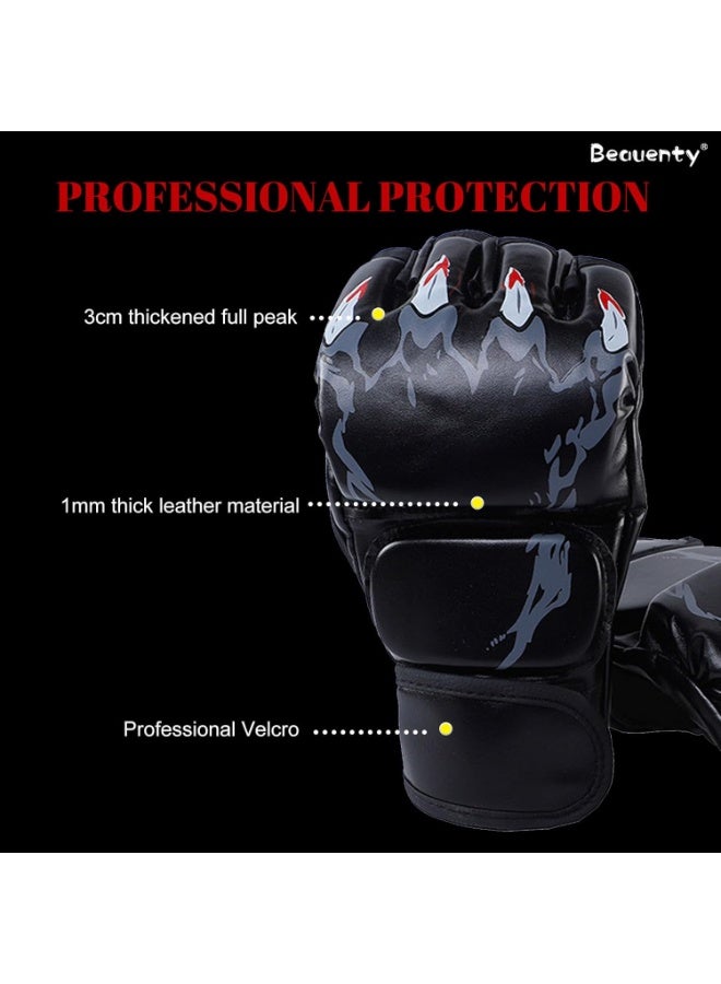 MMA Gloves Fingerless Boxing Gloves for Men, Women, and Teens, UFC Grappling, Krav Maga, Kickboxing Gloves for Training, Punching Bag, Muay Thai, Martial Arts, Hitting Mitts - Image 2