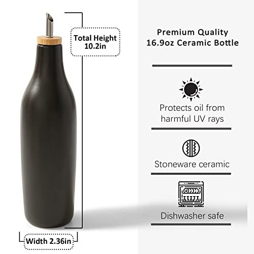 HOMCDALY Ceramic Olive Oil Dispenser for Kitchen, Stoneware 16oz Oil and Vinegar Bottles Dispenser, Kitchen Dispenser Bottle for EVOO Vinegar Syrups, Modern Farmhouse Design(B) - Image 3