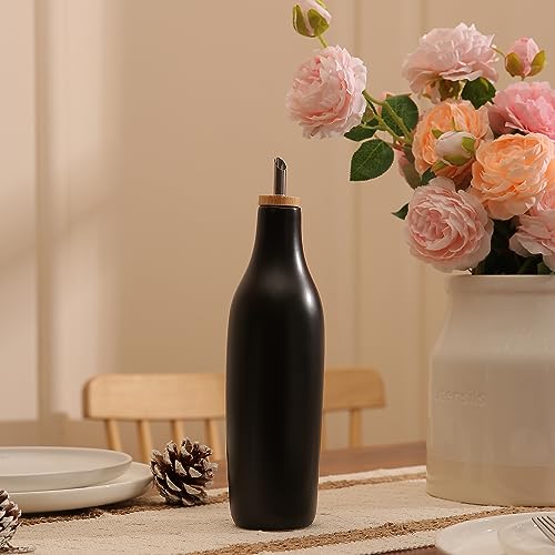 HOMCDALY Ceramic Olive Oil Dispenser for Kitchen, Stoneware 16oz Oil and Vinegar Bottles Dispenser, Kitchen Dispenser Bottle for EVOO Vinegar Syrups, Modern Farmhouse Design(B) - Image 5