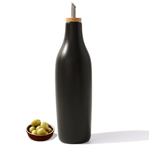 HOMCDALY Ceramic Olive Oil Dispenser for Kitchen, Stoneware 16oz Oil and Vinegar Bottles Dispenser, Kitchen Dispenser Bottle for EVOO Vinegar Syrups, Modern Farmhouse Design(B) - Image 1