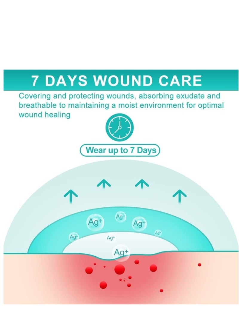 KASTWAVE Ag Silver Sacrum Foam Wound Dressing Bandages Silicone Adhesive Border 7"x7" Waterproof Sacral Pads Absorbent Breathable Bed Sore Pressure Dressing - Image 3