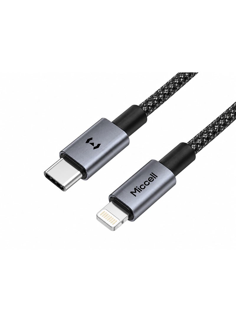 ميكسل كابل بيانات شحن سريع Miccell USB-C إلى Lightning، بطول 120 سم، 30 واط، مضفر - Image 1