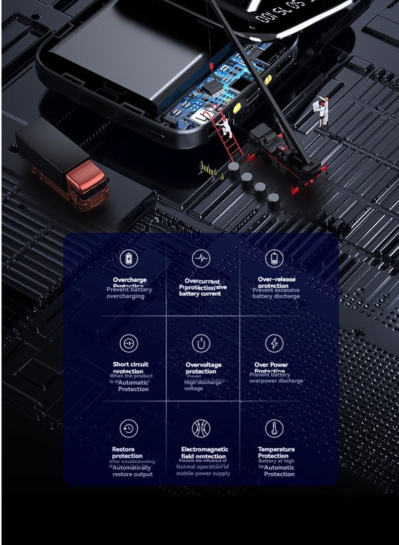 مرآة عرض رقمية باور بانك بسعة كبيرة 10000 مللي أمبير في الساعة بنك طاقة صغير محمول مع حامل للهاتف المحمول (أبيض) - Image 3