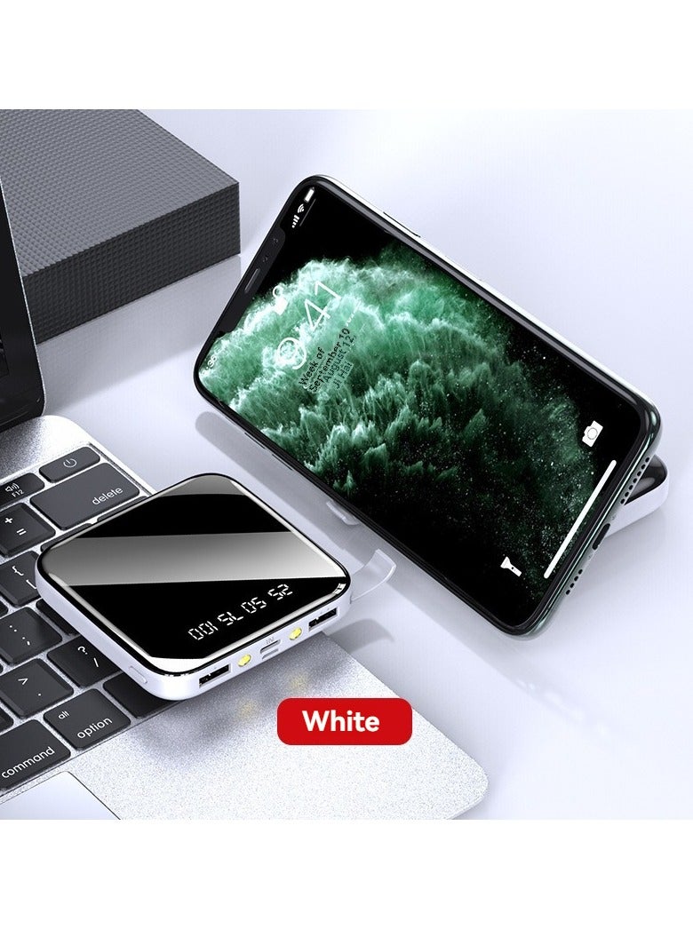 مرآة عرض رقمية باور بانك بسعة كبيرة 10000 مللي أمبير في الساعة بنك طاقة صغير محمول مع حامل للهاتف المحمول (أبيض) - Image 1