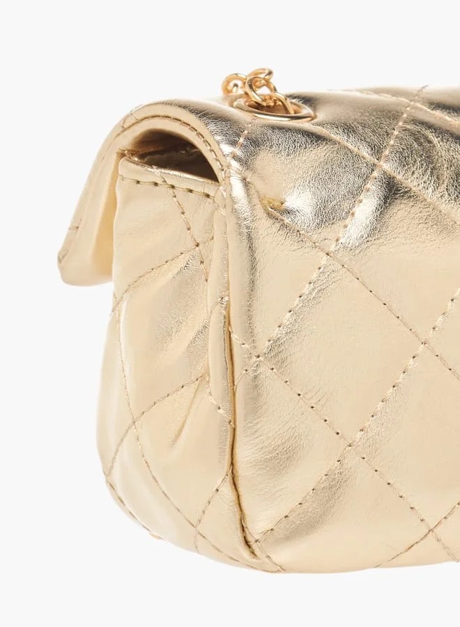Flora Bella By Shoexpress Girls Quilted Crossbody Bag With Button Closure And Chain Strap