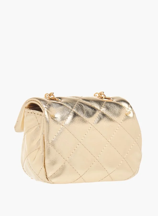 Flora Bella By Shoexpress Girls Quilted Crossbody Bag With Button Closure And Chain Strap