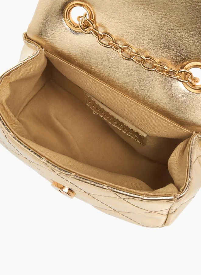 Flora Bella By Shoexpress Girls Quilted Crossbody Bag With Button Closure And Chain Strap