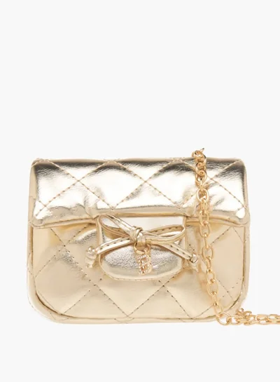 Flora Bella By Shoexpress Girls Quilted Crossbody Bag With Button Closure And Chain Strap