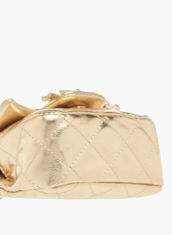 Flora Bella By Shoexpress Girls Quilted Crossbody Bag With Button Closure And Chain Strap