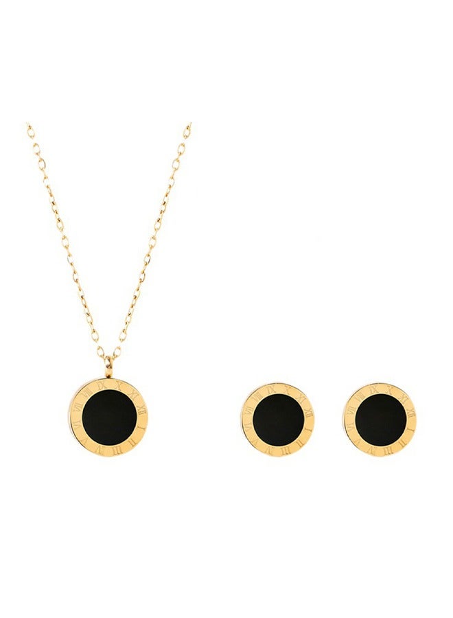 Zeemey Stainless Steel Golden Earrings & Necklace Set, Suitable For Daily, For Both Men And Women - Image 1