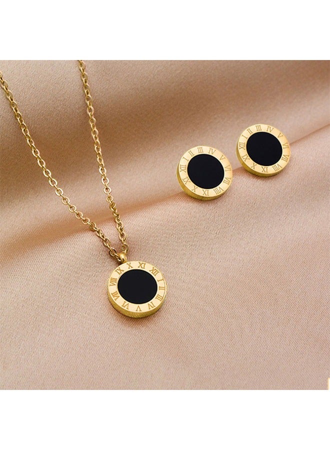 Zeemey Stainless Steel Golden Earrings & Necklace Set, Suitable For Daily, For Both Men And Women - Image 2