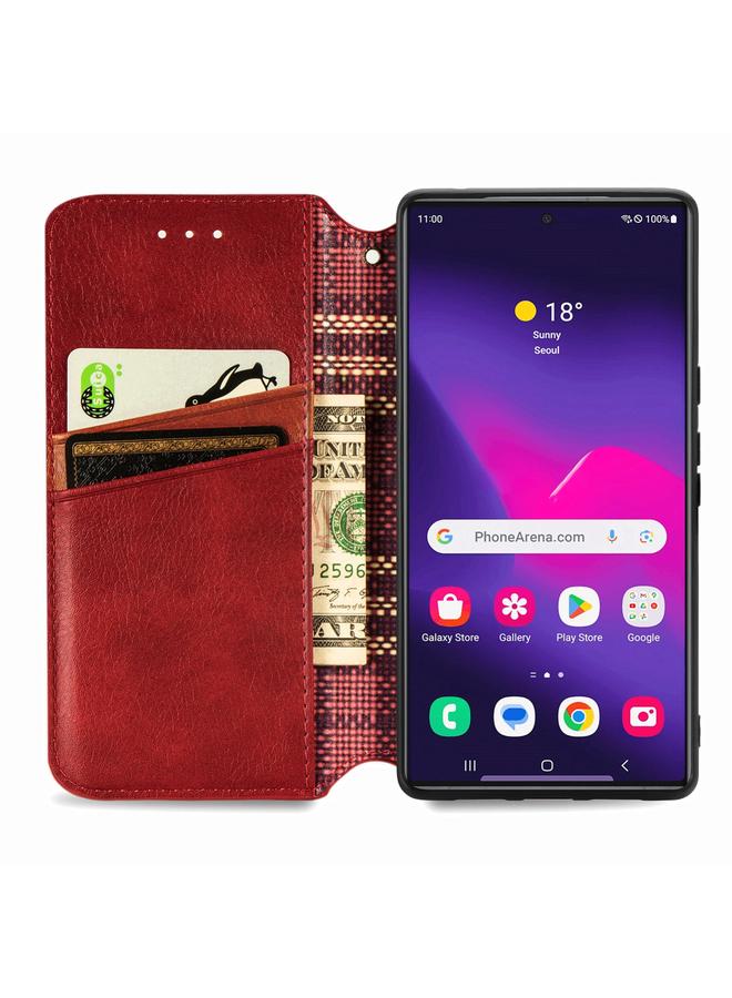 اس-توب جراب لهاتف Samsung Galaxy S25 Ultra 5G، جراب هاتف جلدي مغناطيسي مضغوط بشبكة مكعبة - Image 3