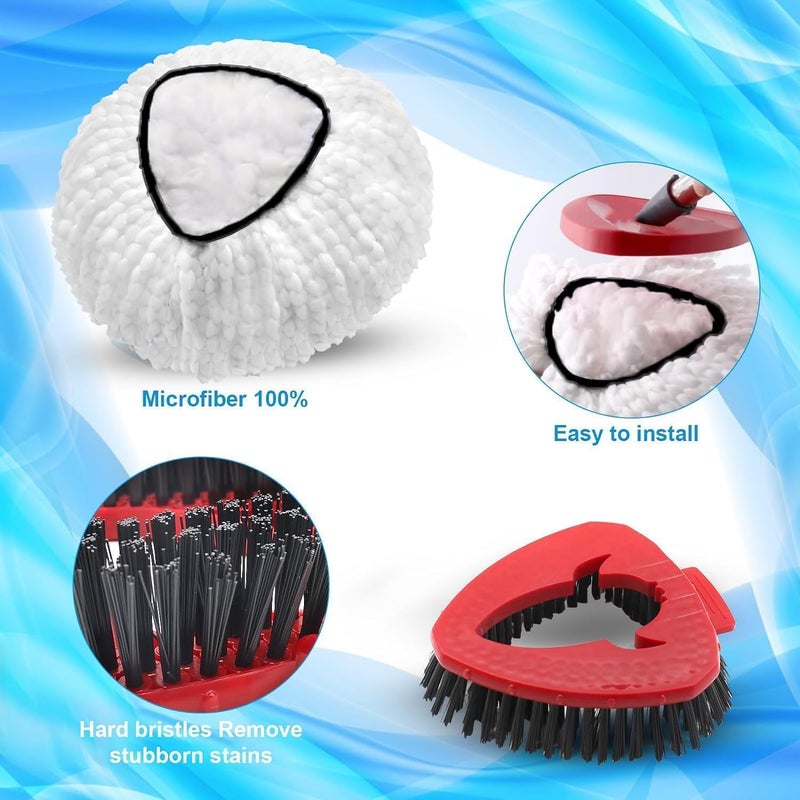 Fatmass 2 Pack Spin Mop Heads Replacement Compatible with O Cedar EasyWring 1Tank, Upgraded Scrub Brush,4 Section Mop Handle and 1 Base Combo Set, Microfiber Replace Head Refill - Image 3