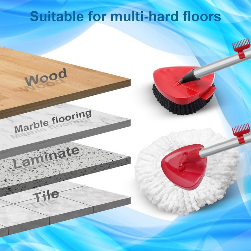 Fatmass 2 Pack Spin Mop Heads Replacement Compatible with O Cedar EasyWring 1Tank, Upgraded Scrub Brush,4 Section Mop Handle and 1 Base Combo Set, Microfiber Replace Head Refill - Image 4