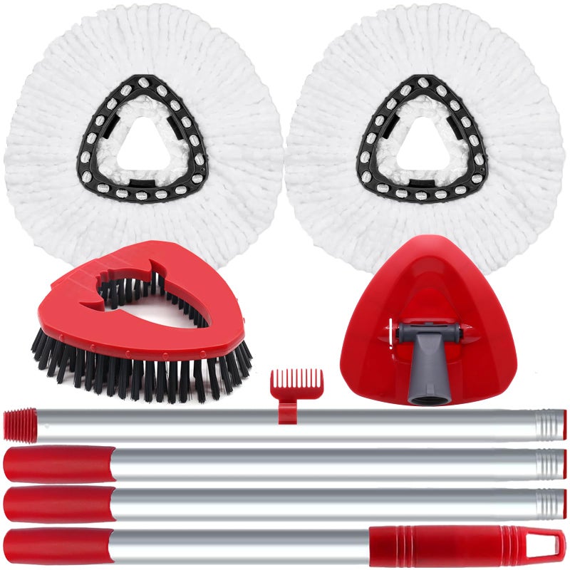 Fatmass 2 Pack Spin Mop Heads Replacement Compatible with O Cedar EasyWring 1Tank, Upgraded Scrub Brush,4 Section Mop Handle and 1 Base Combo Set, Microfiber Replace Head Refill - Image 1