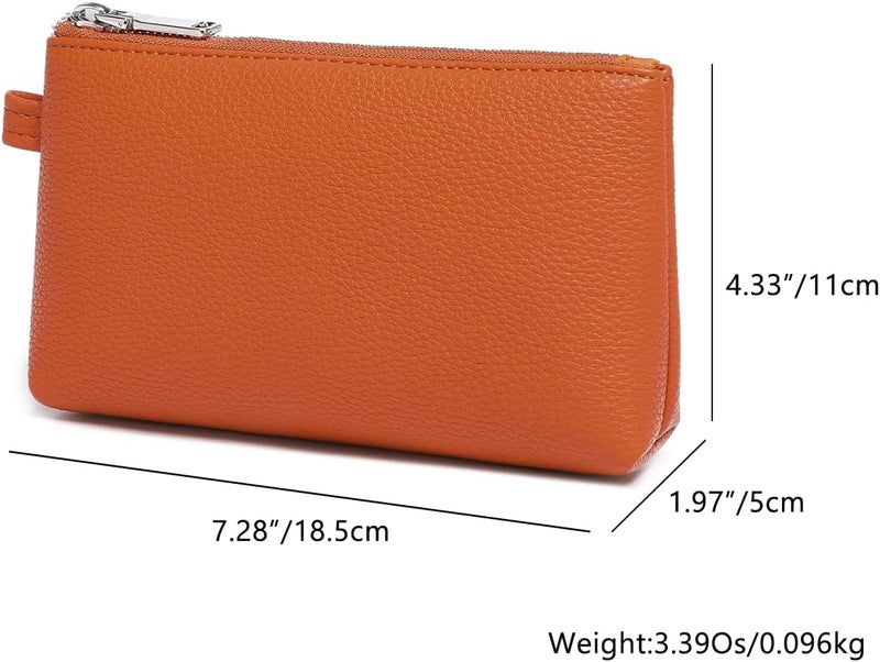 YONBEN PU Leather Makeup Simple and Convenient Handbag Small Exquisite Storage Bag, Pu/Vitality Orange, Simple - Image 2