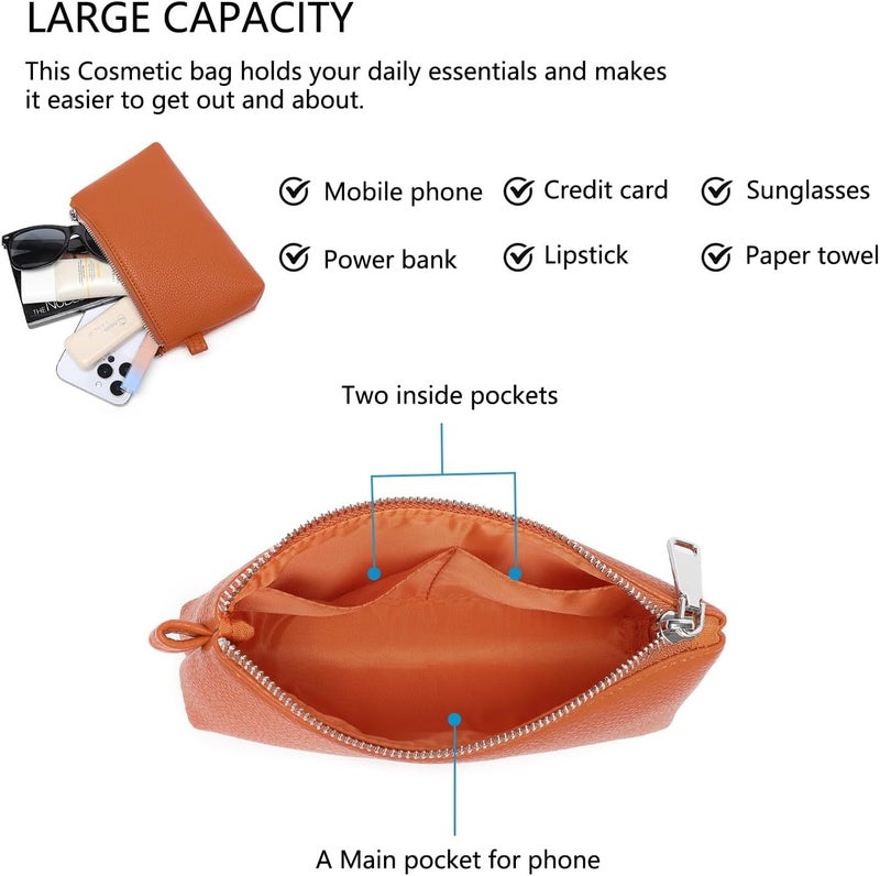 YONBEN PU Leather Makeup Simple and Convenient Handbag Small Exquisite Storage Bag, Pu/Vitality Orange, Simple - Image 4