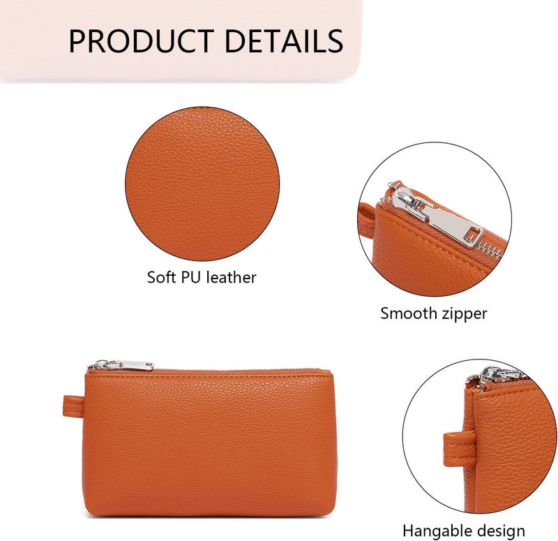 YONBEN PU Leather Makeup Simple and Convenient Handbag Small Exquisite Storage Bag, Pu/Vitality Orange, Simple - Image 3