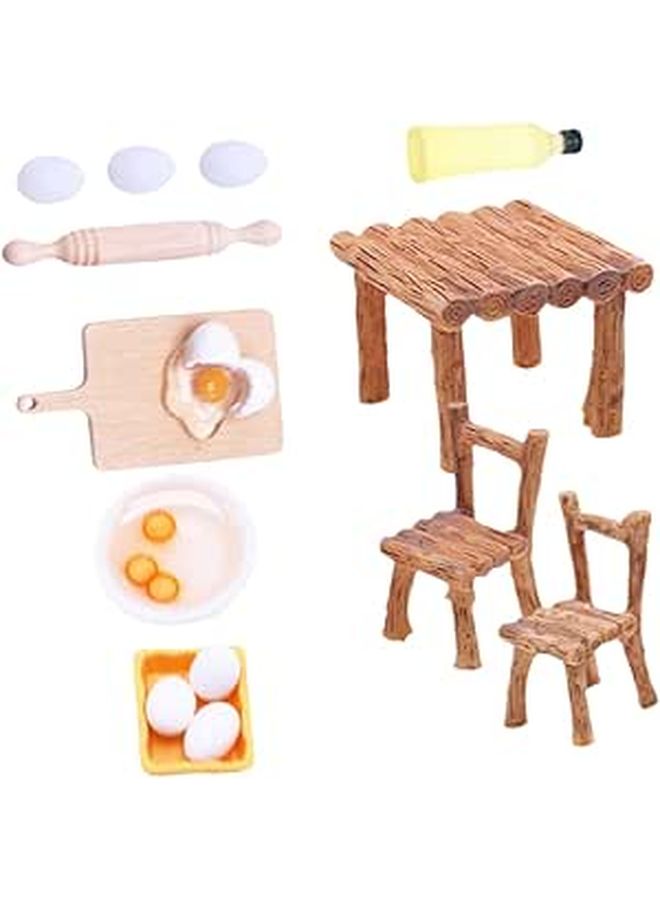 Miniature Kitchen Utensils Set With Resin Chair And Rolling Pin For Dollhouse - Image 1