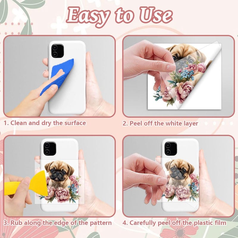 Peacoblue 18 Sheets Rub on Transfers for Crafts, Dog and Flowers 3.6"x3.9" UV DTF Cup Wraps Waterproof Rub on Cold Transfers Stickers for Wood Glass Metal Cup Tumblers Mirrors Mugs Home Decor - Image 3