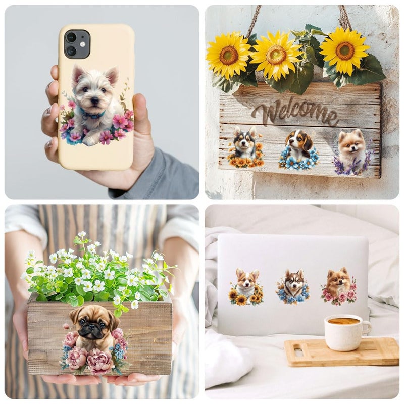 Peacoblue 18 Sheets Rub on Transfers for Crafts, Dog and Flowers 3.6"x3.9" UV DTF Cup Wraps Waterproof Rub on Cold Transfers Stickers for Wood Glass Metal Cup Tumblers Mirrors Mugs Home Decor - Image 5