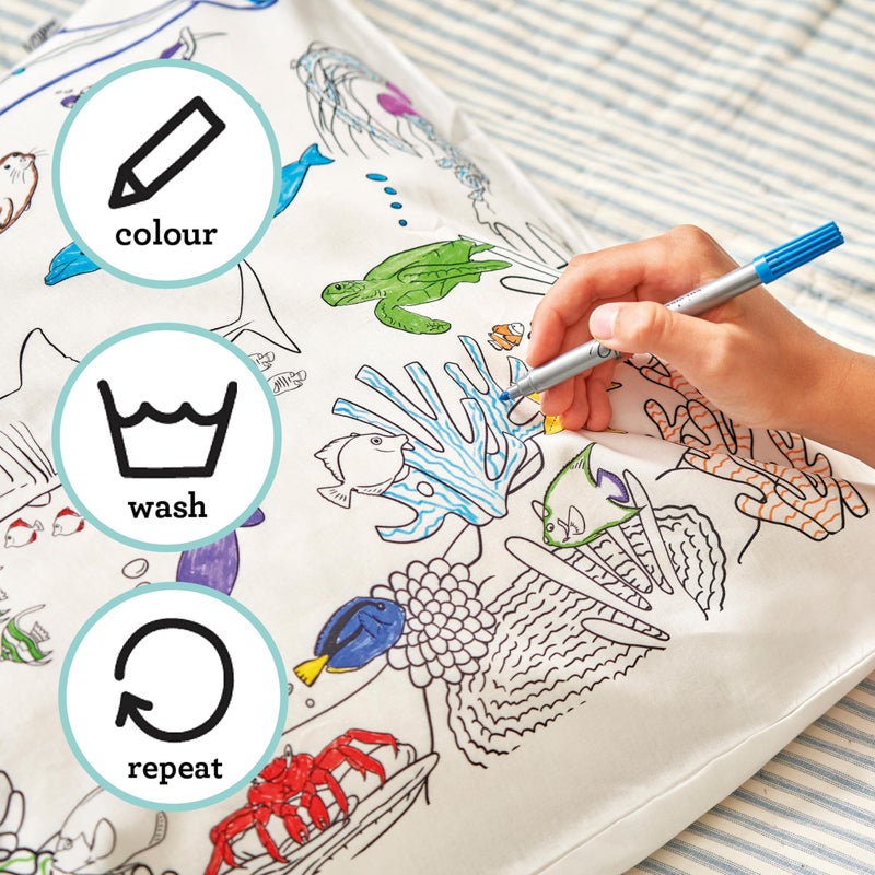 eatsleepdoodle Colouring Pillowcase for Kids w/ 10pk Washable Markers for Kids - 30x20in Under The Sea Kids Colouring Pillowcase - Ultra Washable & Reusable Arts and Crafts for Kids - Image 5