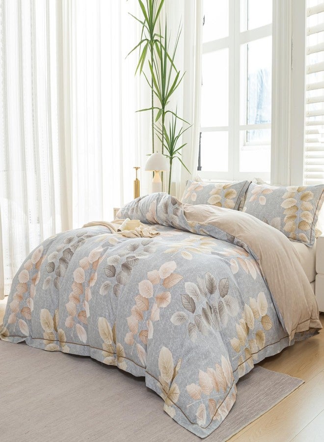 OAITE Duvet Cover Set King Size Floral Pattern 500 Thread Count Ultra Soft 100% Cotton Duvet Cover Sets 3-PC, Breathable Duvet Cover with Zipper Closure & Corner Ties - Image 2