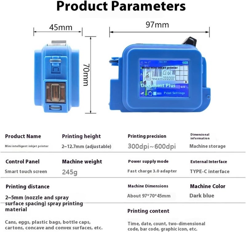 طابعة محمولة، طابعة صغيرة قابلة للحمل لطباعة الباركود والأرقام والتواريخ والشعارات وتاريخ الانتهاء، طابعة نفاثة للحبر محمولة بشبكة لاسلكية (بحبر أصفر) - Image 3