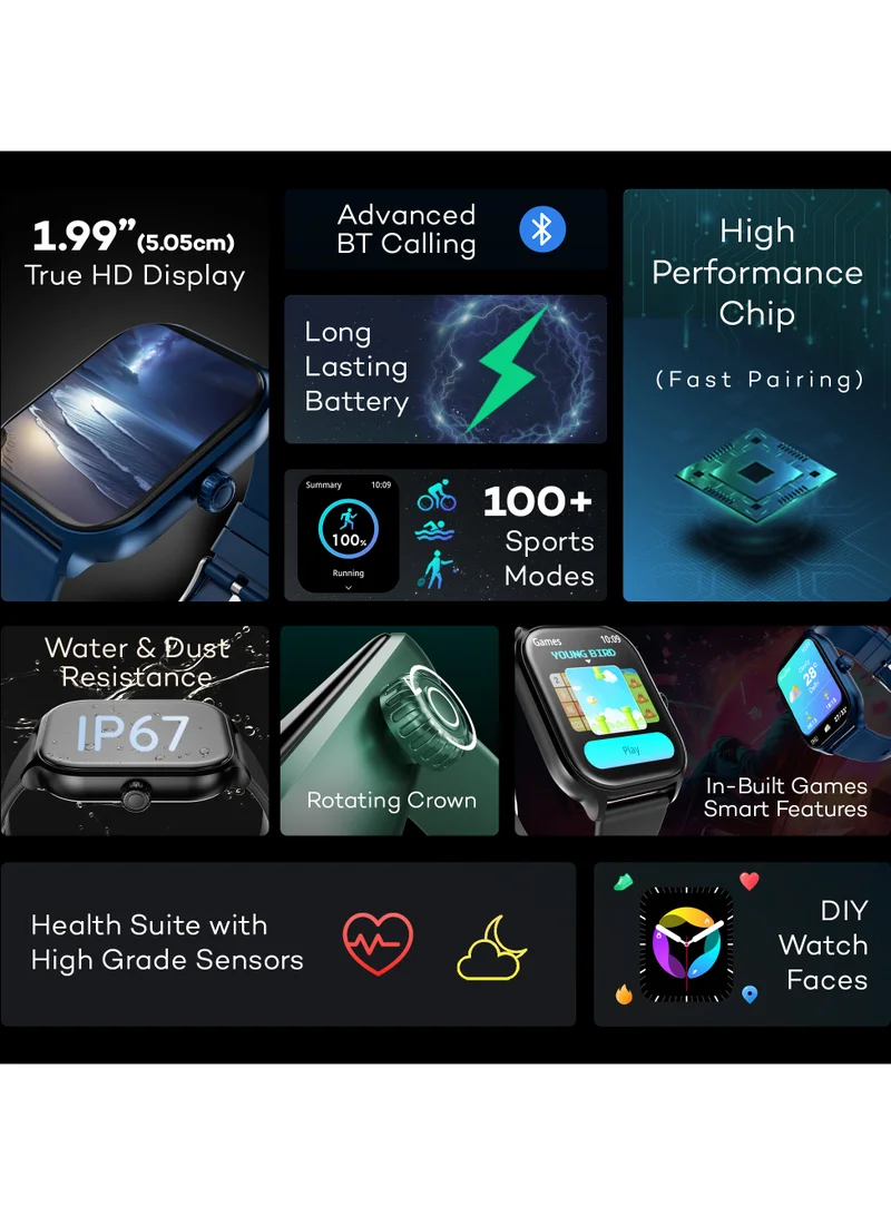بيبل NEO Smartwatch for Men & Women with 1.99" True HD Display, Bluetooth Calling, SpO2 & Heart Rate Monitoring, Rotating Crown, Multiple Sports Modes, Sleep Tracking, DIY Watch Faces, Games, Alarms, Notifications & More