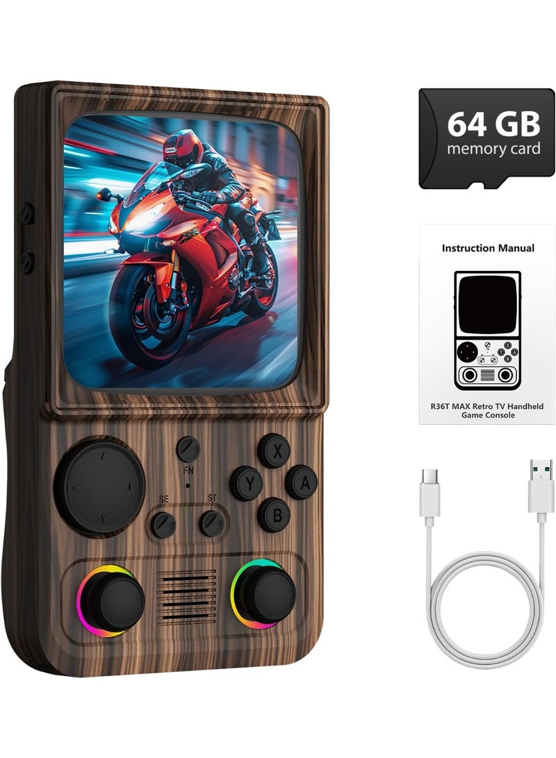 JAJEEK R36TMAX Retro Handheld Game Console, 4 Inch IPS HD Screen, Portable Retro Gaming Device, WiFi & OTG Support, Compatible with Classic Games, Wood Grain Coffee Brown - Image 1