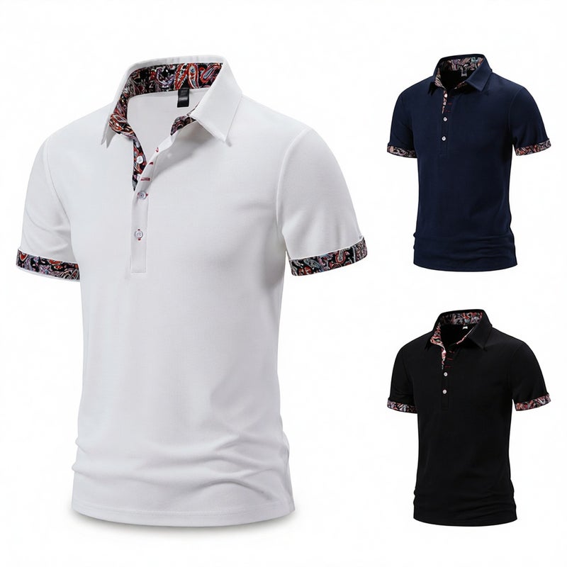 Men's Paisley Print Short Sleeve Polo Shirt Casual Business Top