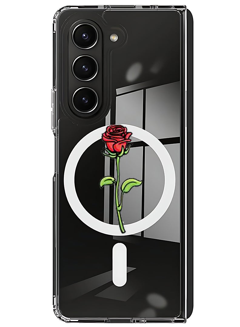 Theodor Magnetic Case for Samsung Galaxy Z Fold 5 Compatible with MagSafe Wireless Charging, Shockproof Phone Bumper Cover Rose - Image 1