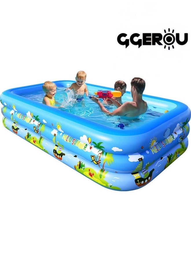 GGEROU Inflatable Swimming Pools,Adult Thickened Family Swimming Pool,Toddler Swimming Pool,Swimming Pool with Built-in Removable Air Pump, 210x145x60cm  - Image 1