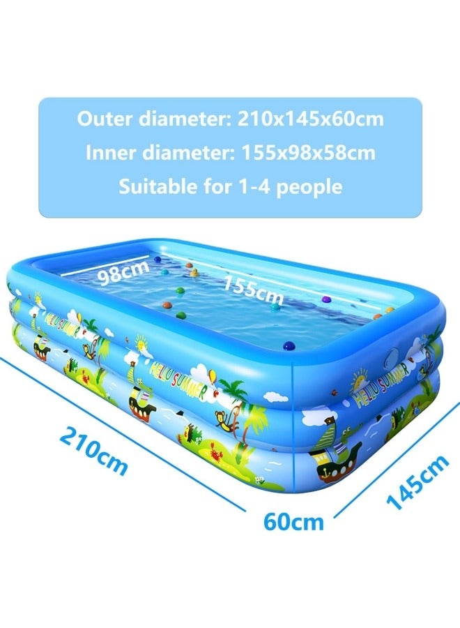 Inflatable Swimming Pools,Adult Thickened Family Swimming Pool,Toddler Swimming Pool,Swimming Pool with Built-in Removable Air Pump, 210x145x60cm