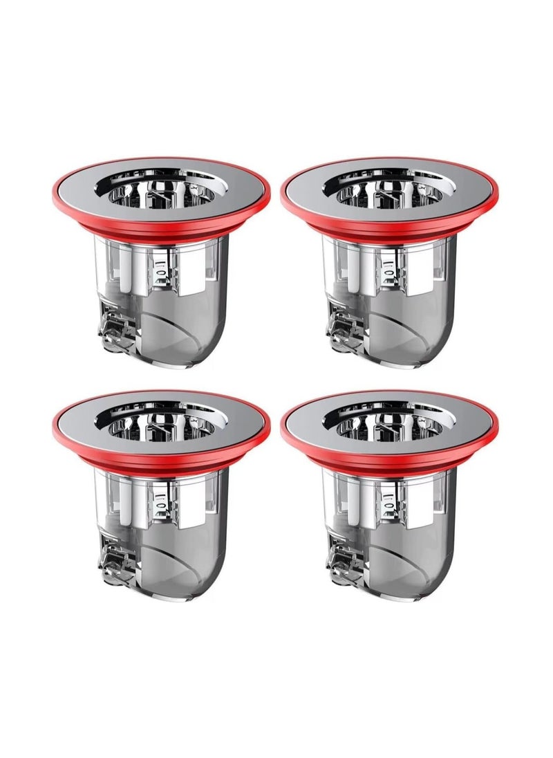 Anti-Odor Floor Drain Set - Shower Waste Water Drainer with Backflow Prevention, Sewer Core Plug, One-Way Drain Valve - Pack of 4 for a Cleaner Bathroom Environment.