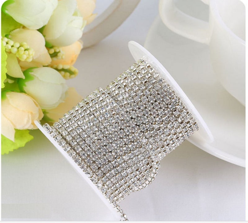 Honbay 10 Yard Crystal Rhinestone Close Chain Trim Sewing Craft 2.5mm Silver Color (Clear) - Image 3