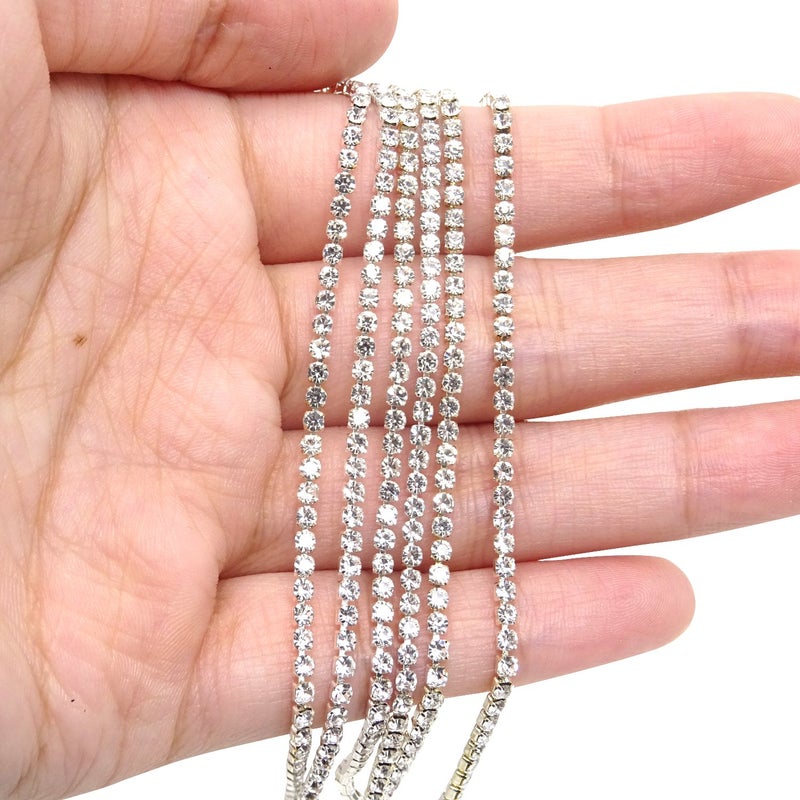 Honbay 10 Yard Crystal Rhinestone Close Chain Trim Sewing Craft 2.5mm Silver Color (Clear) - Image 5