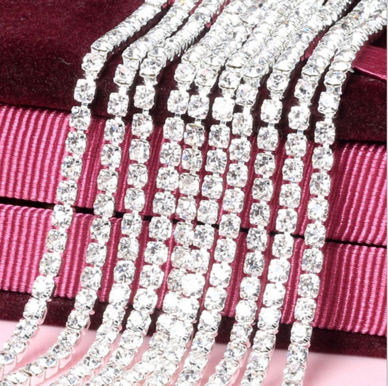 Honbay 10 Yard Crystal Rhinestone Close Chain Trim Sewing Craft 2.5mm Silver Color (Clear) - Image 1