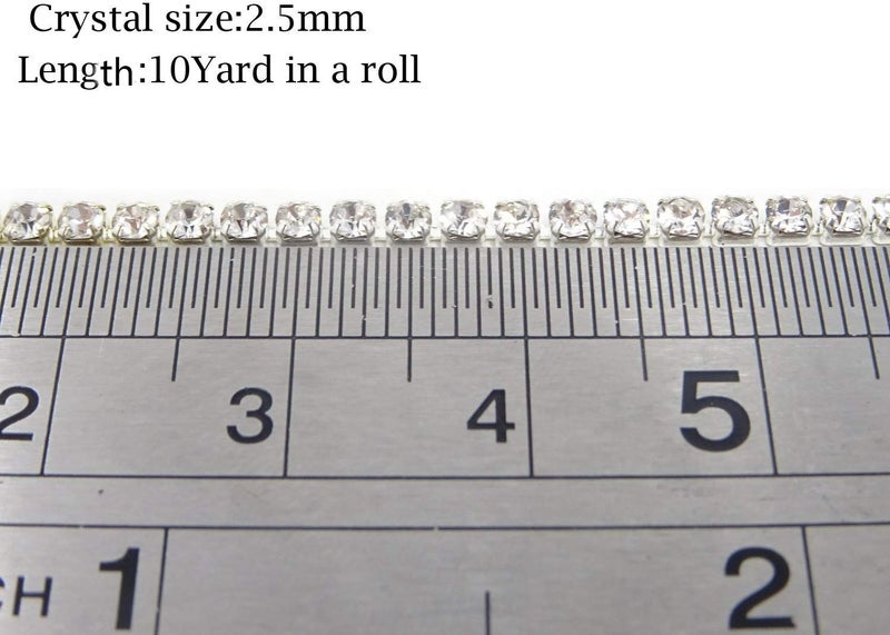 Honbay 10 Yard Crystal Rhinestone Close Chain Trim Sewing Craft 2.5mm Silver Color (Clear) - Image 4