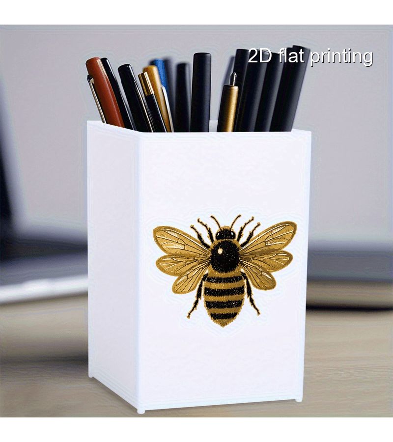 Transparent Square Office Desktop Organizer With Golden Pattern - Image 4