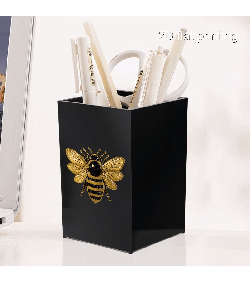 Transparent Square Office Desktop Organizer With Golden Pattern - Image 1