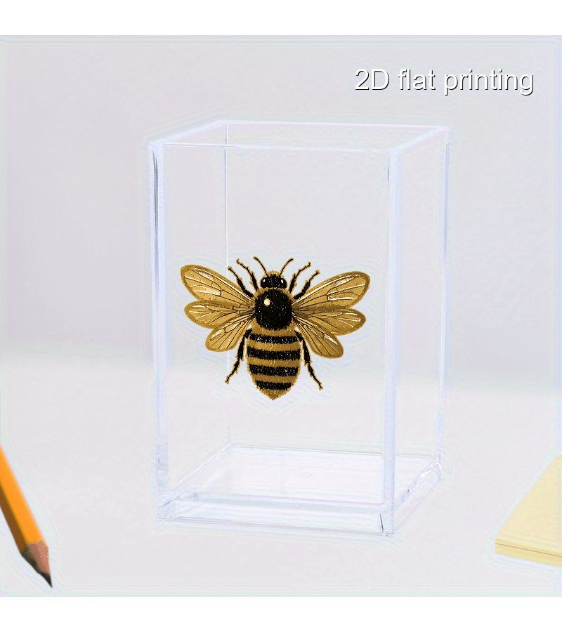 Transparent Square Office Desktop Organizer With Golden Pattern - Image 3