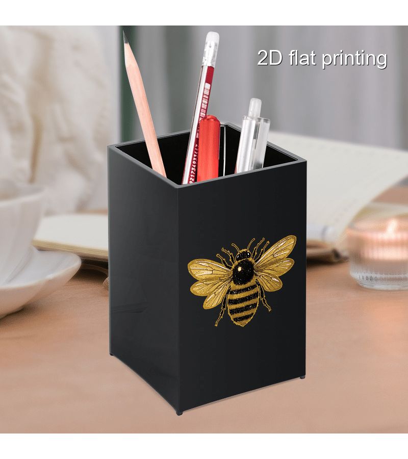 Transparent Square Office Desktop Organizer With Golden Pattern - Image 5