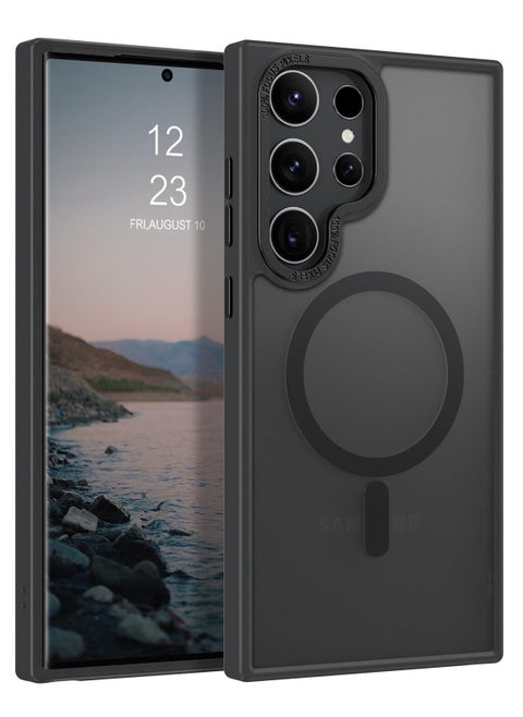 for Samsung S23 Ultra Case, Compatible with MagSafe, Magnetic Translucent Matte Back Shockproof Cover with Strong Magnet, Slim Thin Full Protection Phone Case for Galaxy S23 Ultra 5G (Black)